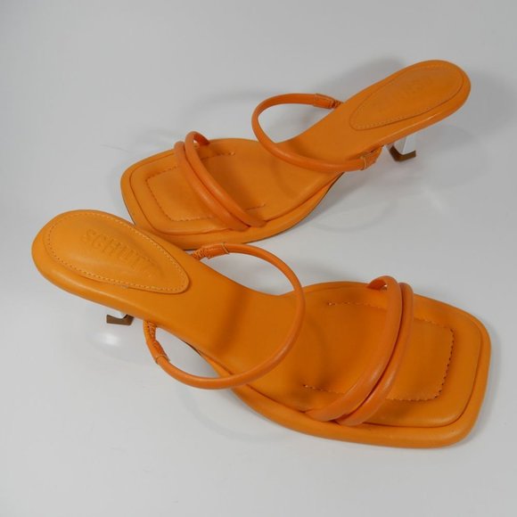 SCHUTZ Agatha Mid Kitten Heel Square Toe SANDALS Size 7 Orange Leather NEW $118 - Picture 10 of 10